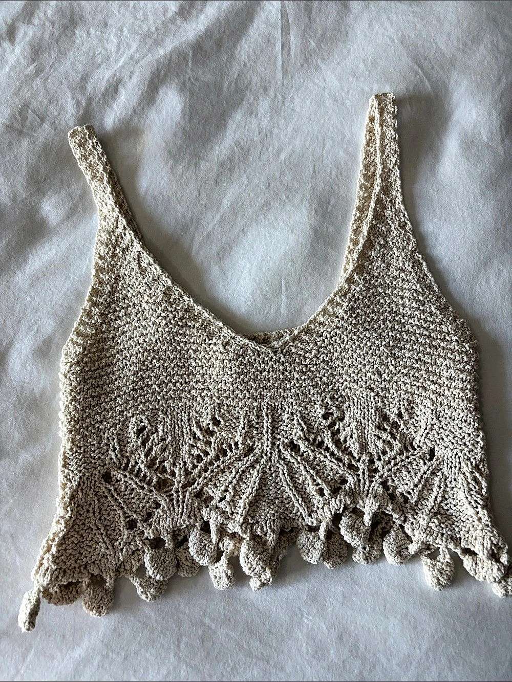 Zara Crochet Knit Crop Tank in Cream Size Small